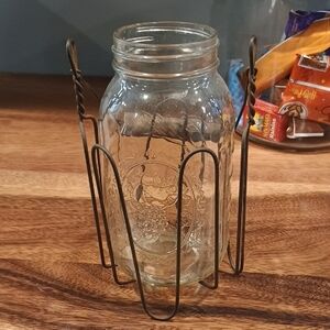 Vintage Glass Mason Jar with Metal Holder
